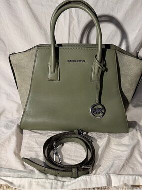 Michael Kors sage green large bag with handles and crossbody strap